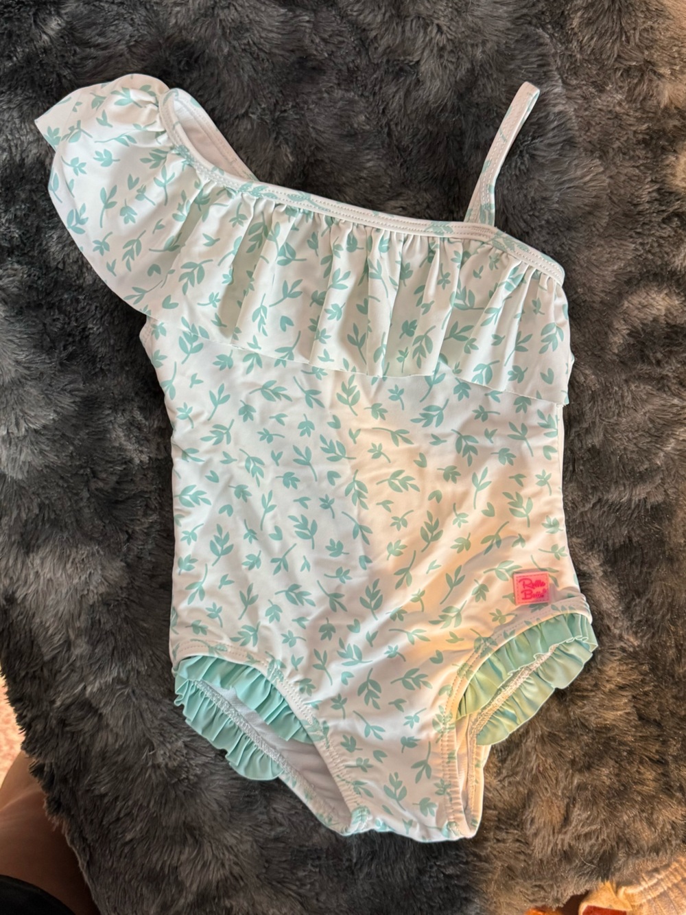 Ruffle Butts Mint and White Leaf Ruffle One-Piece
